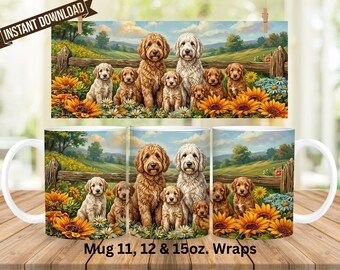 Labradoodle Dogs PNG Mug Wrap Sublimation Design (Digital Download)