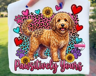 Goldendoodle con estampado de leopardo neón PNG, imágenes prediseñadas de perros (descarga digital)