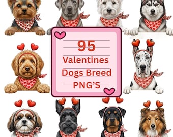 95 Dog Breeds PNG Bundle, Valentine's Clipart (Digital Download)