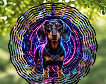 Neon 3D Dachshund Wind Spinner Design: Dachshund Dog PNG Clipart (Digital Download)