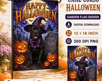Cane Corso Dog Garden Flag: Halloween PNG File (Digital Download, 12"x18")