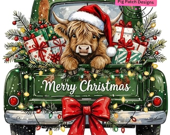 Christmas Highland Cow PNG, Highland Cow Clipart, Christmas Truck PNG ...