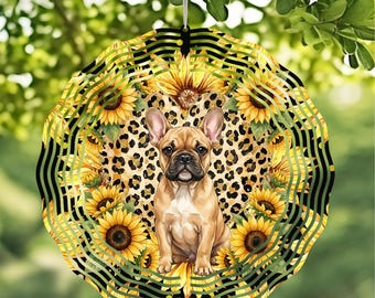 Diseño de molinillo de viento con bulldog francés: imágenes prediseñadas PNG con estampado de girasol y leopardo (descarga digital)