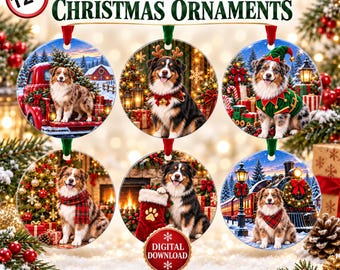 120 Australian Shepherd Christmas Ornament PNG Bundle (Digital Download)