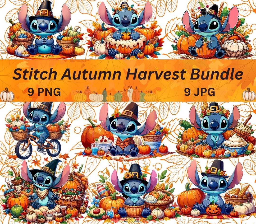 Stich Fall Drawing Fall Stitch Clipart Bundle: Autumn Harvest Cartoon Character (digital ...