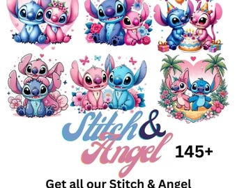 Stitch and Angel PNG Bundle, Cartoon Charakter Design (Digitaler Download)