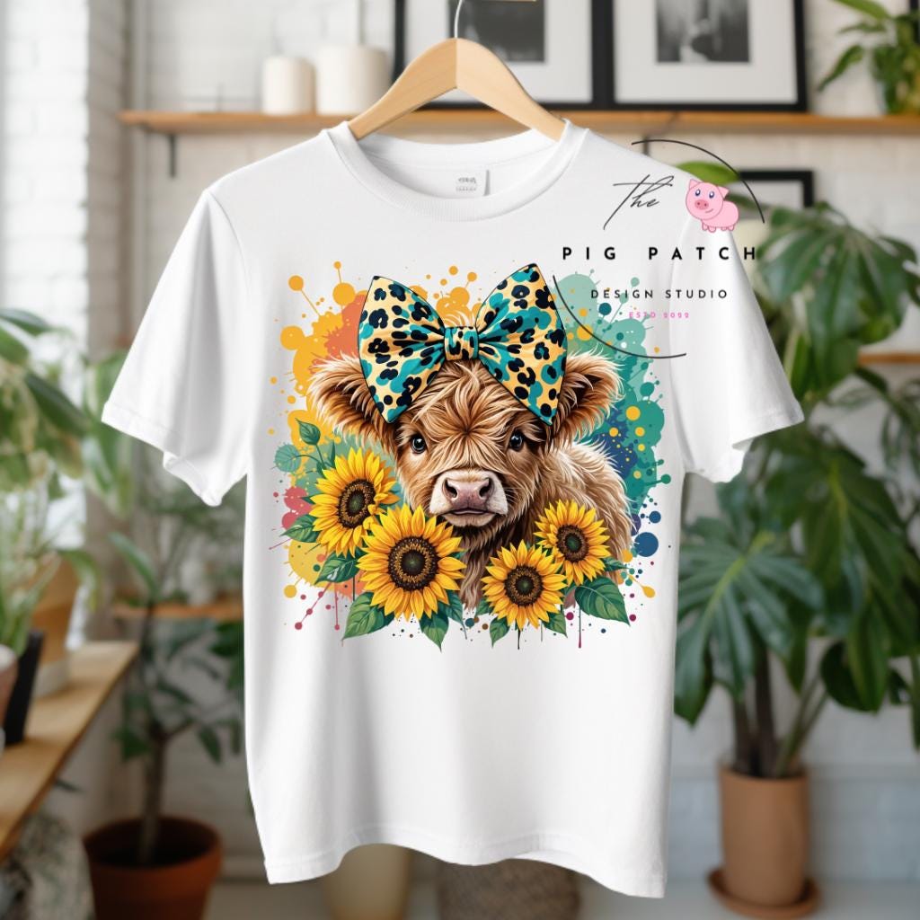 Highland Cow With Sunflowers PNG, Coquette Bow, Sublimation Design ...