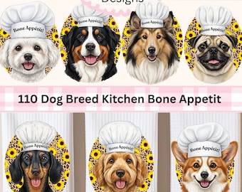 Paquete de razas de perros (PNG), diseño de toalla de cocina "Bone Appetit" (descarga digital)