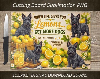 Scottish Terrier Dog Cutting Board PNG, Lemon Sublimation Design, Kitchen Decor (Digital Download)