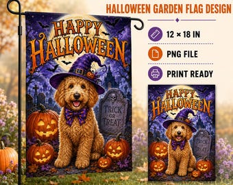 Goldendoodle Dog Garden Flag: Halloween PNG File (Digital Download, 12"x18")