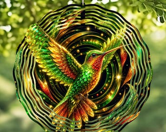 Neon 3D Hummingbird Wind Spinner Design: Hummingbird PNG Clip Art (Digital Download