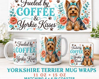 Yorkshire Terrier Dog PNG Mug Wrap Bundle, 11oz 15oz,  Coaster (Digital Download)