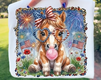 Caballo PNG del 4 de julio, estampado de leopardo, diseño patriótico de EE. UU. (descarga digital)