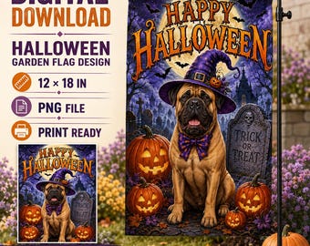 Bullmastiff Dog Garden Flag: Halloween PNG File (Digital Download, 12"x18")