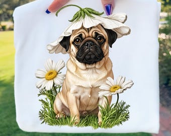 Imagen PNG de un carlino, imágenes prediseñadas de primavera, perro PNG, arte de Pascua (descarga digital)