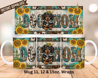 Dachshund Dog Mom PNG Mug Wrap Sublimation Design (Digital Download)