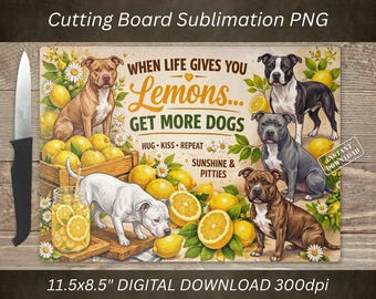 Tabla de cortar con diseño de perro Pitbull en formato PNG, diseño de limón por sublimación, decoración de cocina (descarga digital).
