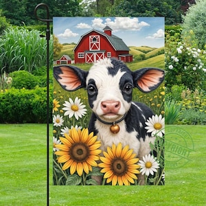 Bandera de jardín de vacas de granja, diseños de sublimación, archivo PNG, plantilla de clipart, descarga digital, 30 x 45 cm