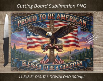 Patriotic Eagle Cutting Board PNG, American Flag Sublimation Design, Kitchen Decor (Digital Download)