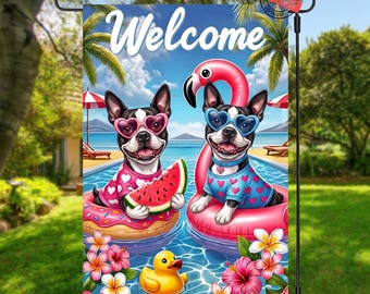 Boston Terrier Garden Flag PNG: Summer Template File (Digital Download, 12"x18")