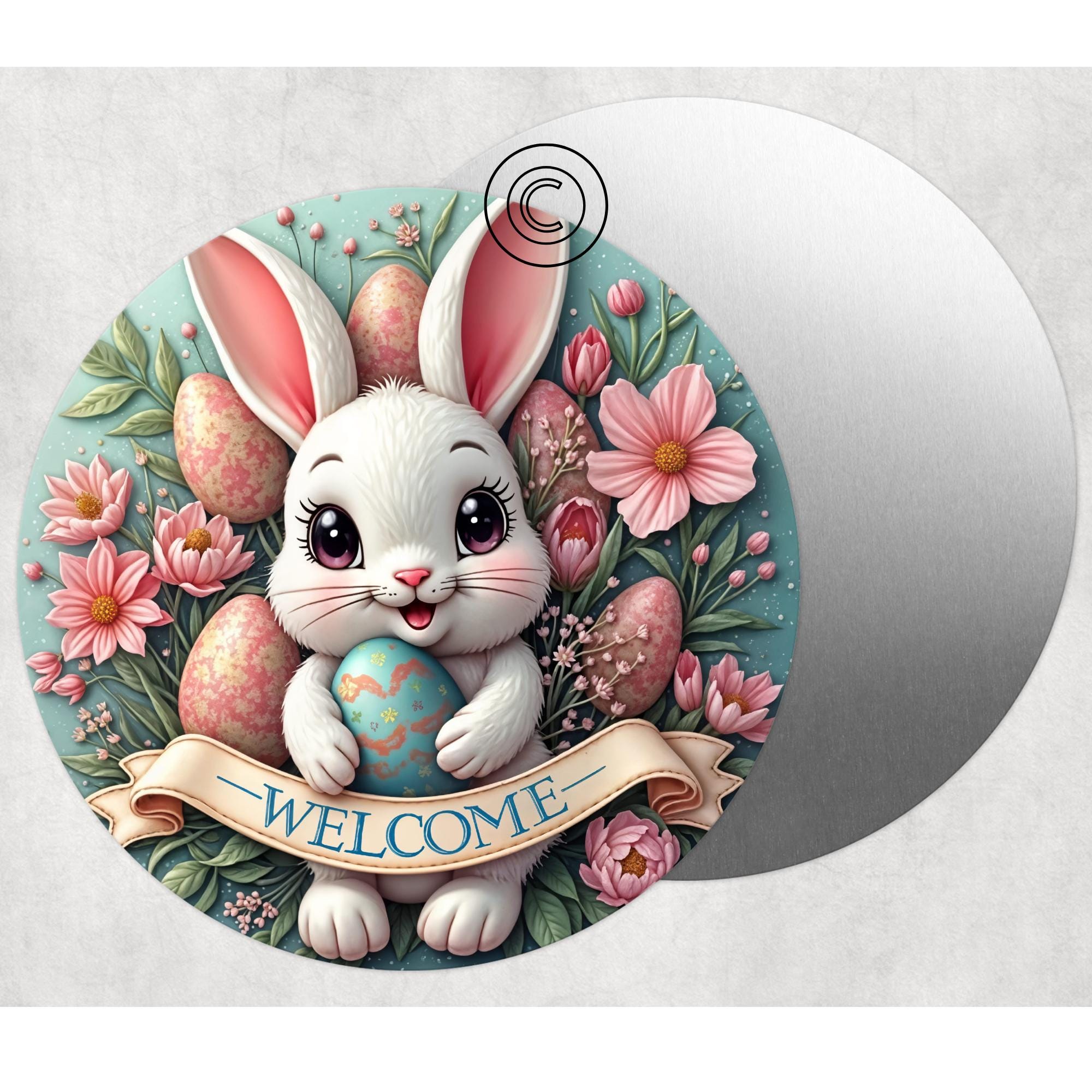 Easter Rabbit Round Easter Bunny Round Png, Welcome Door Hanger Design, Wreath Sign ...