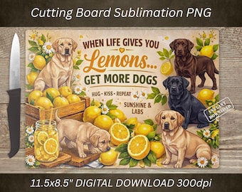 Tabla de cortar con diseño de perro Labrador (PNG), diseño de limón por sublimación, decoración de cocina (descarga digital)