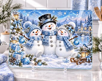 Cheerful Snowman Cutting Board PNG, Christmas PNG Sublimation Design, Holiday Art, Farmhouse Kitchen Decor (Digital Download)
