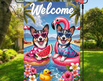 Corgi Dog Garden Flag PNG: Summer Template File (Digital Download, 12"x18")