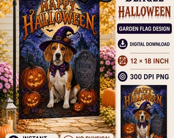 Beagle Dog Garden Flag: Halloween PNG File (Digital Download, 12"x18")