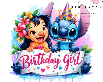 Stitch Birthday Girl PNG: Lilo Clipart, Instant Download