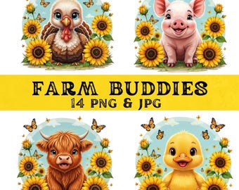 Animaux de la ferme PNG Clipart, Clip Art de basse-cour, décoration de chambre d'enfant de ferme, Clipart imprimable, téléchargement numérique