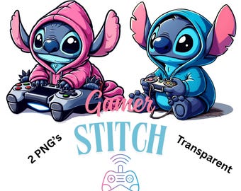 Gamer Stitch Clipart: Postać z kreskówki PNG (natychmiastowe pobranie)