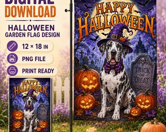 Halloween Dane Dog Garden Flag: Pumpkin Spooky Design (Digital Download)