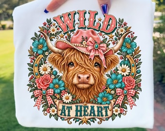 Coquette Highland Cow PNG: Western Design (Digital Design)