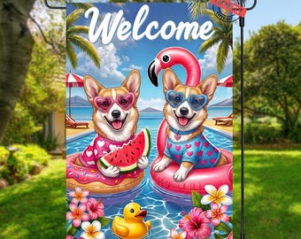 Corgi Dog Garden Flag PNG: Summer Template File (Digital Download, 12"x18")
