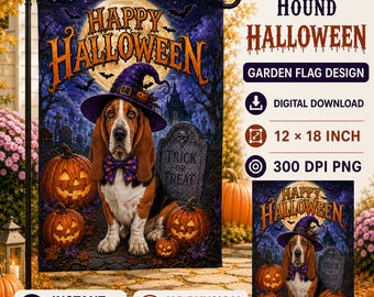 Basset Hound Dog Garden Flag: Halloween PNG File (Digital Download, 12"x18")