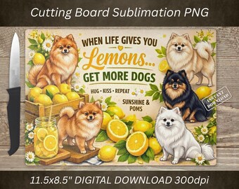Pomeranian Dog Cutting Board PNG, Lemon Sublimation Design, Kitchen Decor (Digital Download)