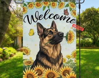 German Shepherd Garden Flag PNG: Sunflower Dog Art (Digital Download 12"x18")