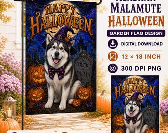 Alaskan Malamute Dog Garden Flag: Halloween PNG File (Digital Download, 12"x18")