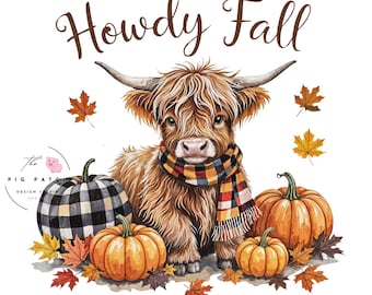 Highland Cow Fall PNG, Fall Clipart (Digital Download)