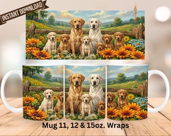 Labrador Dogs PNG Mug Wrap Sublimation Design (Digital Download)