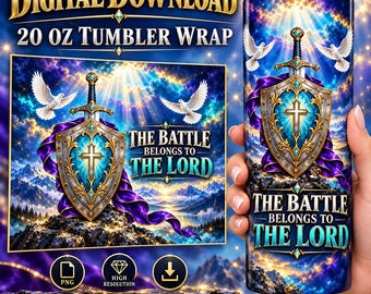Christian Tumbler Wrap, Celestial Shield, Sword, Doves (Digital Download)