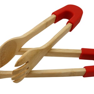 Naturally Wooden Colored 12&quot; Bamboo Serving Tongs And Buffet Tongs
