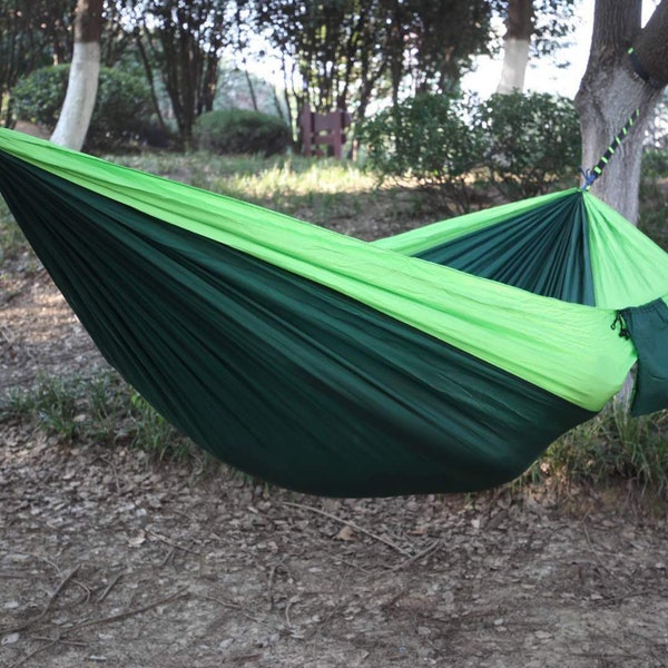 Lightweight Portable Packable Camping Nylon Double Hammock || Loop End Top || Great for Porches, Patios, Balconies, Trees and even Indoors