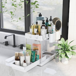 2 Shelf Under Sink Organizer w/ Drawer || Bathroom Shampoo and Lotion Rack