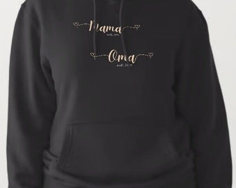 Mom Grandma Since Sweater Mother's Day Gift Grandmother Surprise Print for Women Personal Baby Party Babyshower Premium Unisex Pullover Hood