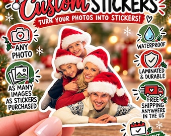 Custom Photo Stickers, Personalized Waterproof Vinyl, Christmas Gifts