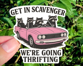 Funny Thrifting Raccoon Sticker, Vintage Shopping Decal, Retro Thrift Lover Gift
