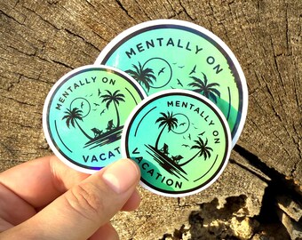 Pegatina «Mentalmente de vacaciones» - Adhesivos impermeables para portátiles, espejos, vasos y más