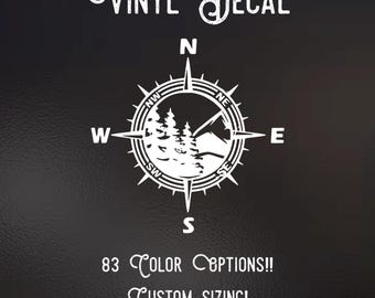 Mountain and Tree Compass Decal | 83 Color Choices| Indoor/Outdoor Use